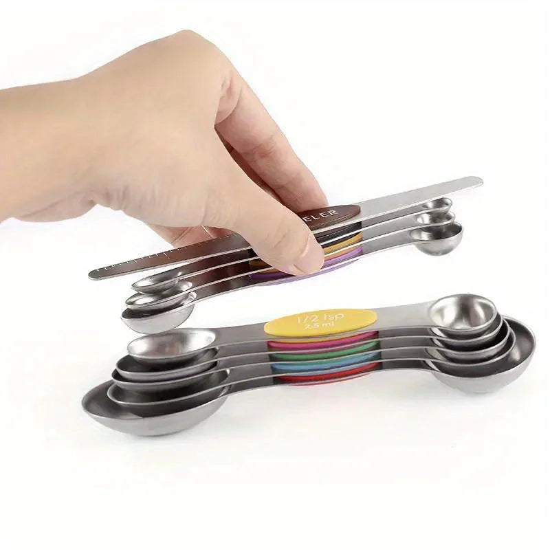 Magnetic Measuring Spoons Set (9-Piece) – Stainless Steel Double-Sided Baking & Cooking Tools