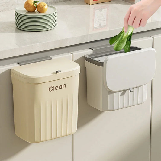 Wall Mounted Kitchen Trash Can with Lid – Hanging Cabinet Garbage Bin (8.5L / 12L)