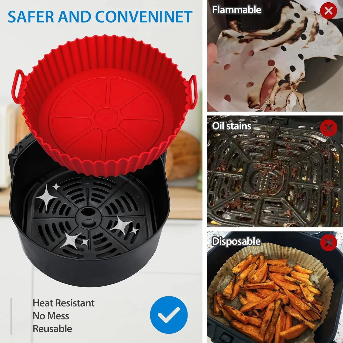 Reusable Silicone Air Fryer Liner – Non-Stick Baking Basket for Air Fryer & Oven