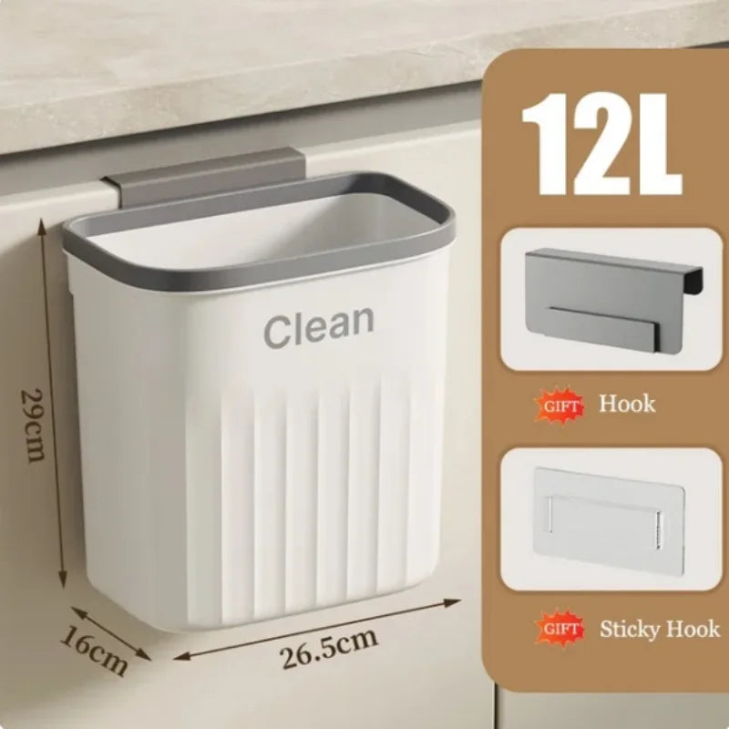 Wall Mounted Kitchen Trash Can with Lid – Hanging Cabinet Garbage Bin (8.5L / 12L)
