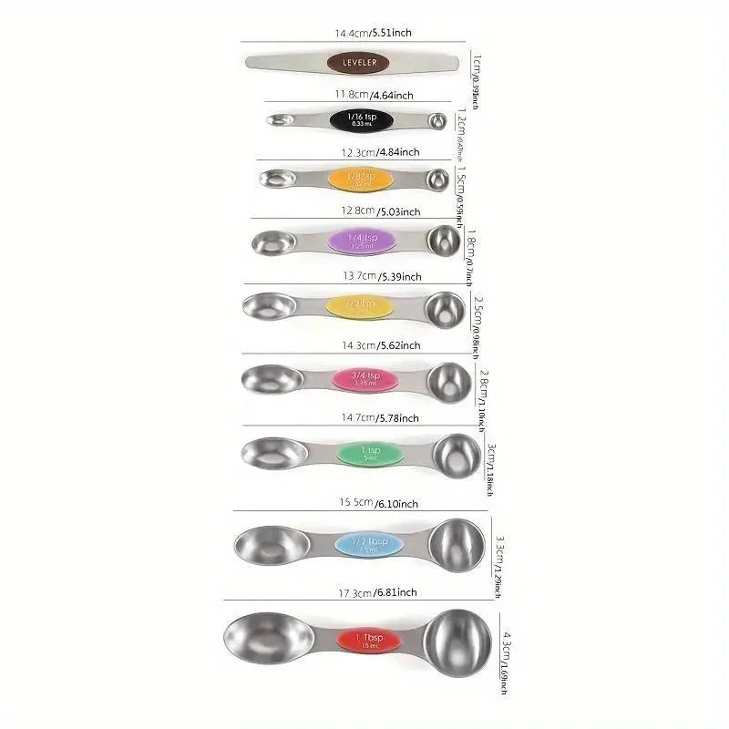 Magnetic Measuring Spoons Set (9-Piece) – Stainless Steel Double-Sided Baking & Cooking Tools