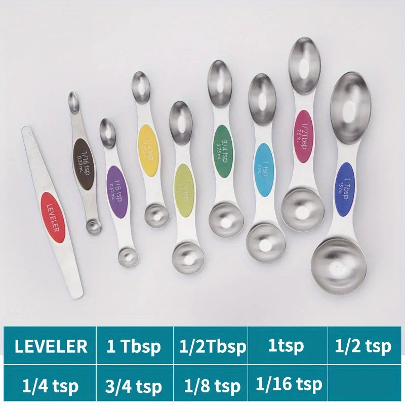 Magnetic Measuring Spoons Set (9-Piece) – Stainless Steel Double-Sided Baking & Cooking Tools