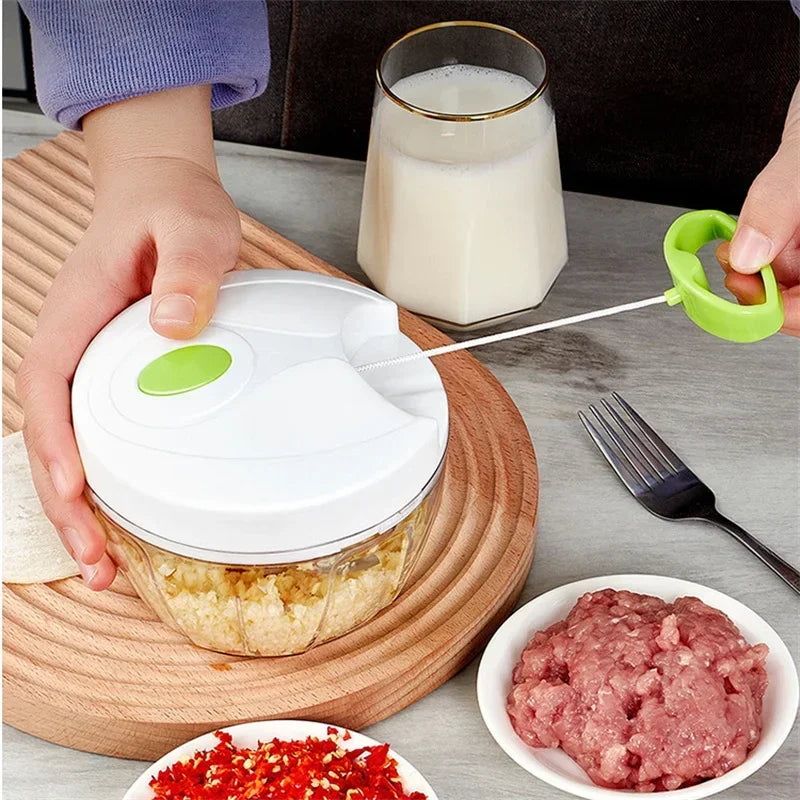 Mini Manual Food Chopper – Portable Garlic Cutter, Vegetable & Meat Mincer with Pull Cord