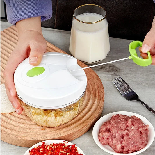 Mini Manual Food Chopper – Portable Garlic Cutter, Vegetable & Meat Mincer with Pull Cord