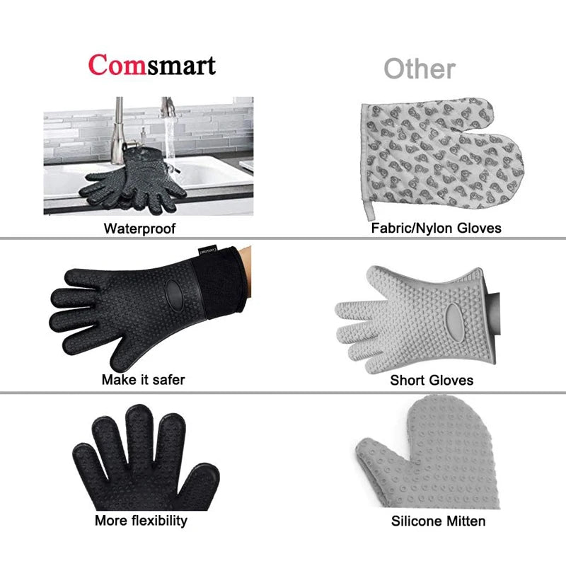 Silicone Oven Gloves Heat Resistant – Non-Slip BBQ & Kitchen Baking Mitts