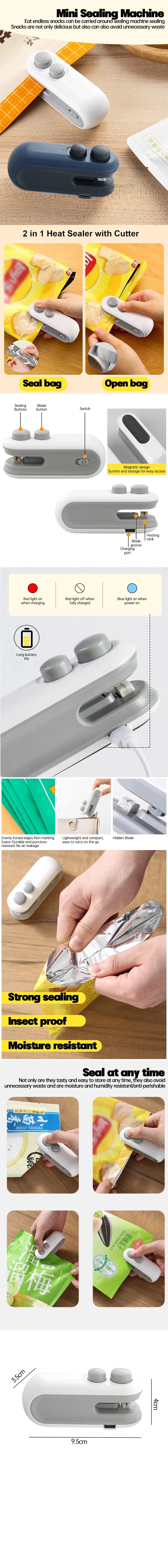 2-in-1 Mini Bag Sealer & Cutter – Rechargeable Heat Sealer for Food Storage Bags