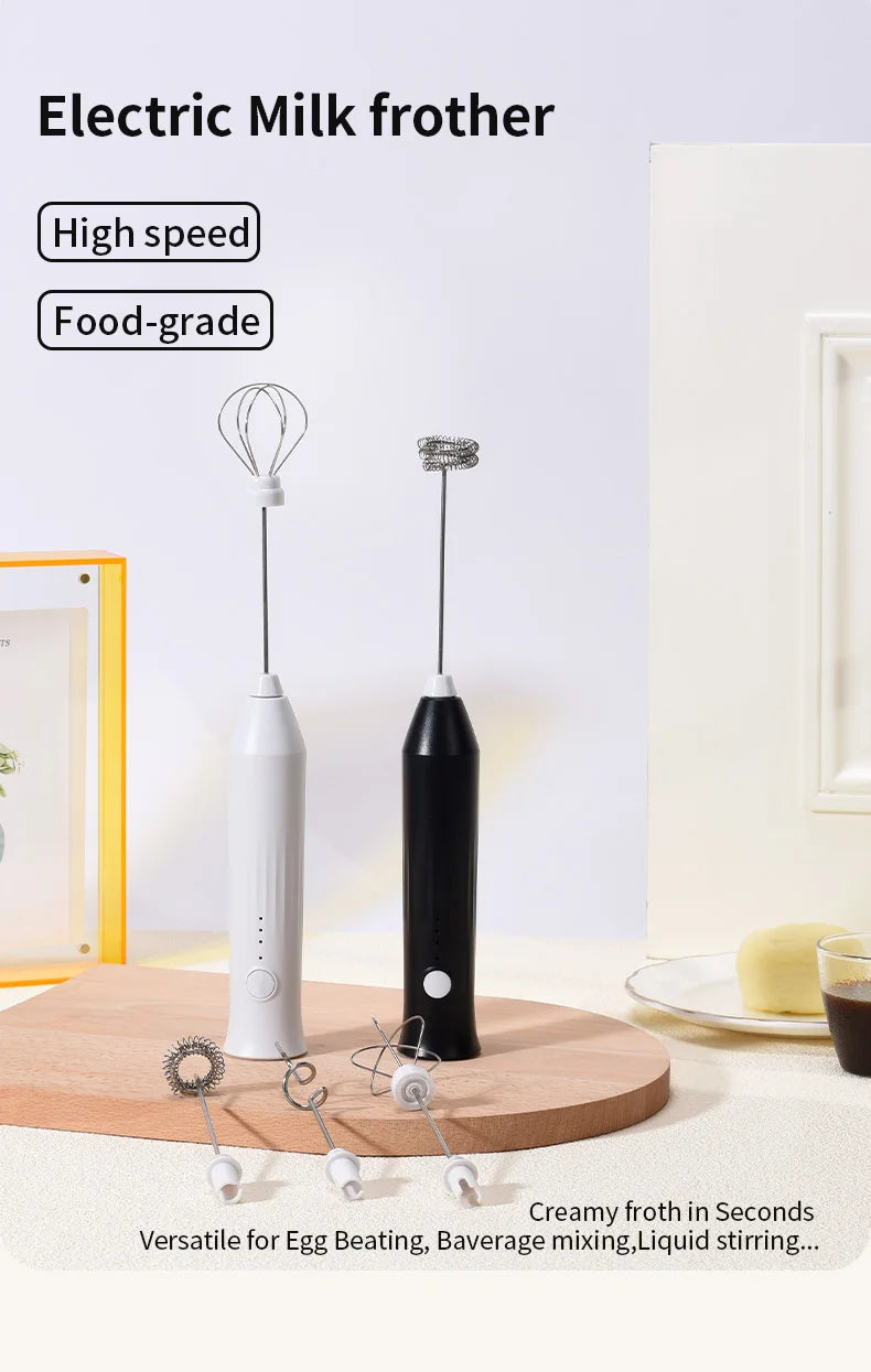 Electric Milk Frother & Coffee Whisk – Handheld Foam Maker for Coffee, Latte & Eggs