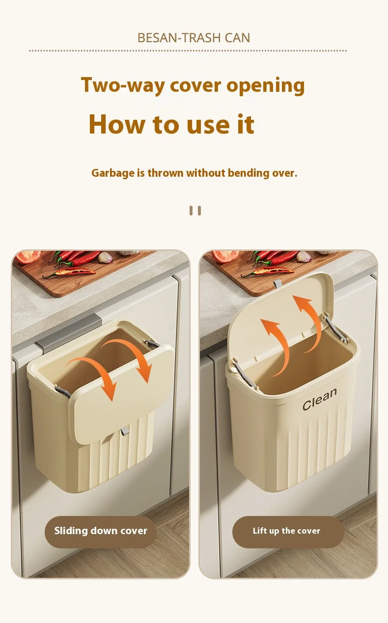 Wall Mounted Kitchen Trash Can with Lid – Hanging Cabinet Garbage Bin (8.5L / 12L)
