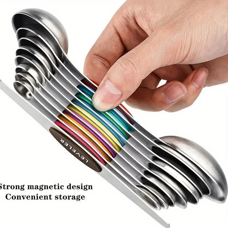 Magnetic Measuring Spoons Set (9-Piece) – Stainless Steel Double-Sided Baking & Cooking Tools