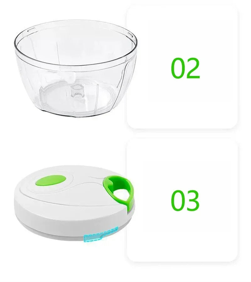 Mini Manual Food Chopper – Portable Garlic Cutter, Vegetable & Meat Mincer with Pull Cord