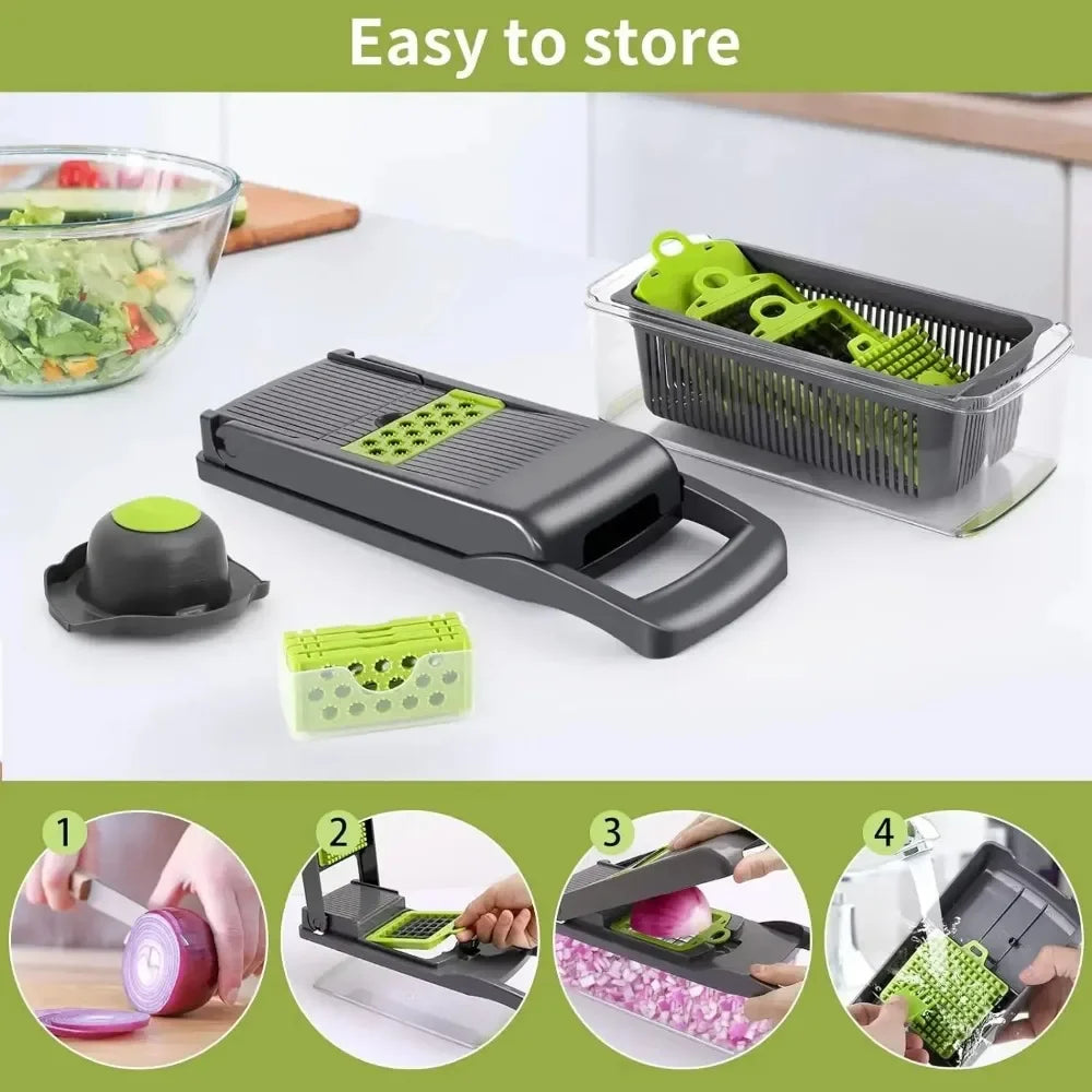 14-in-1 Multifunction Vegetable Chopper – Slicer, Dicer & Food Cutter with Container