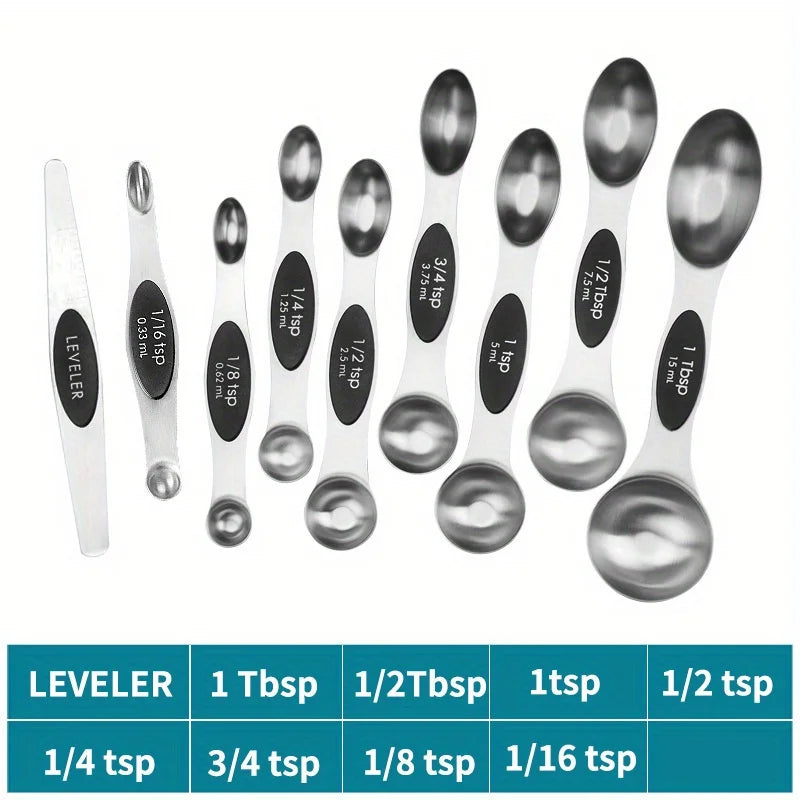 Magnetic Measuring Spoons Set (9-Piece) – Stainless Steel Double-Sided Baking & Cooking Tools