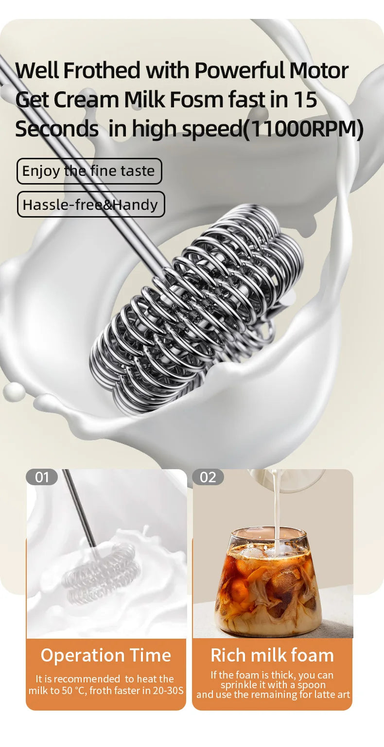 Electric Milk Frother & Coffee Whisk – Handheld Foam Maker for Coffee, Latte & Eggs