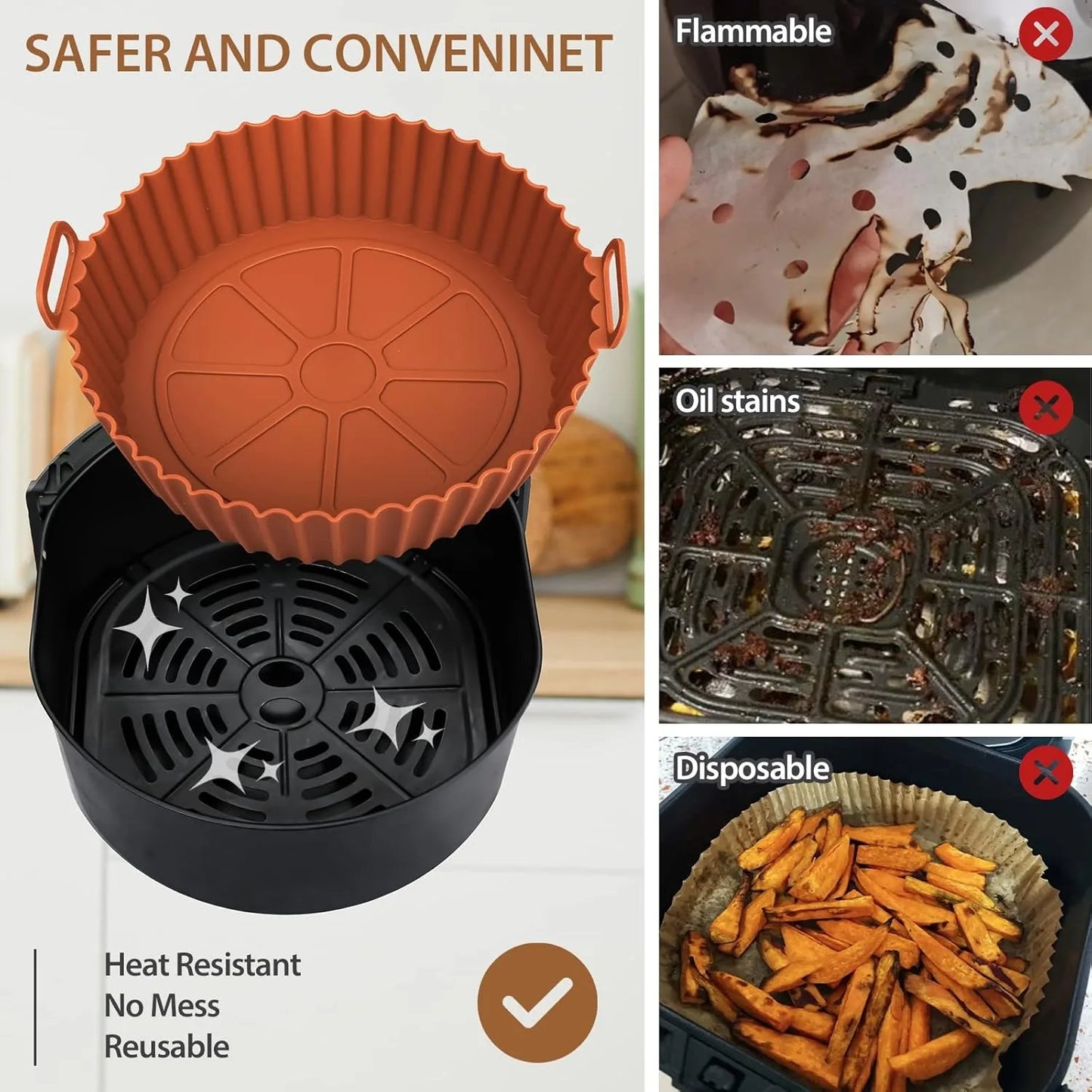 Reusable Silicone Air Fryer Liner – Non-Stick Baking Basket for Air Fryer & Oven