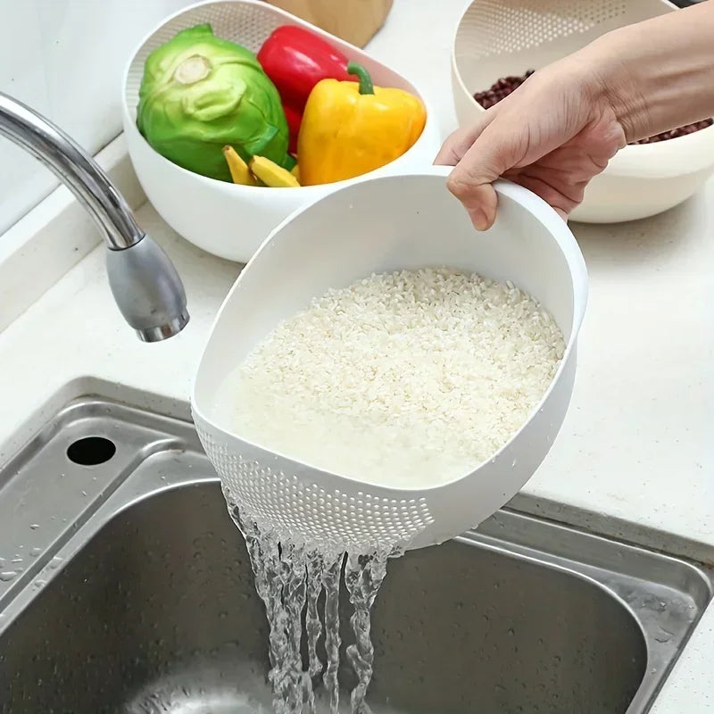 Multi-Function Rice Washer & Drain Basket – Kitchen Colander for Rice, Fruits & Vegetables