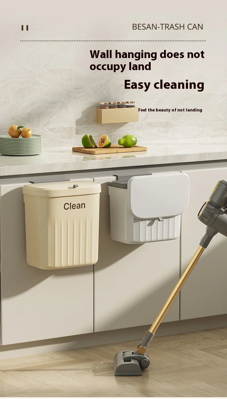 Wall Mounted Kitchen Trash Can with Lid – Hanging Cabinet Garbage Bin (8.5L / 12L)