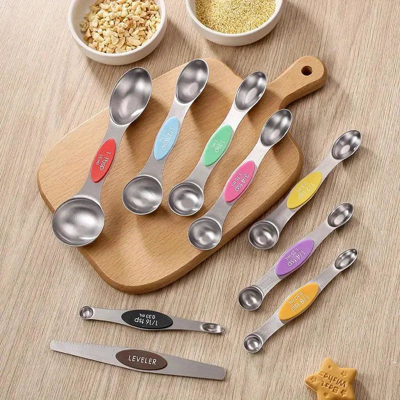 Magnetic Measuring Spoons Set (9-Piece) – Stainless Steel Double-Sided Baking & Cooking Tools