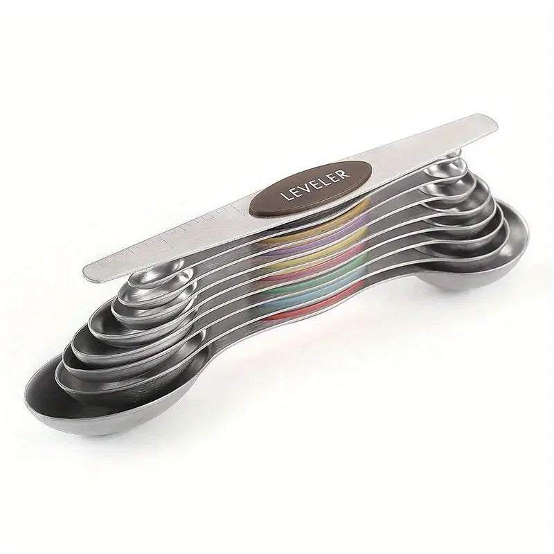 Magnetic Measuring Spoons Set (9-Piece) – Stainless Steel Double-Sided Baking & Cooking Tools