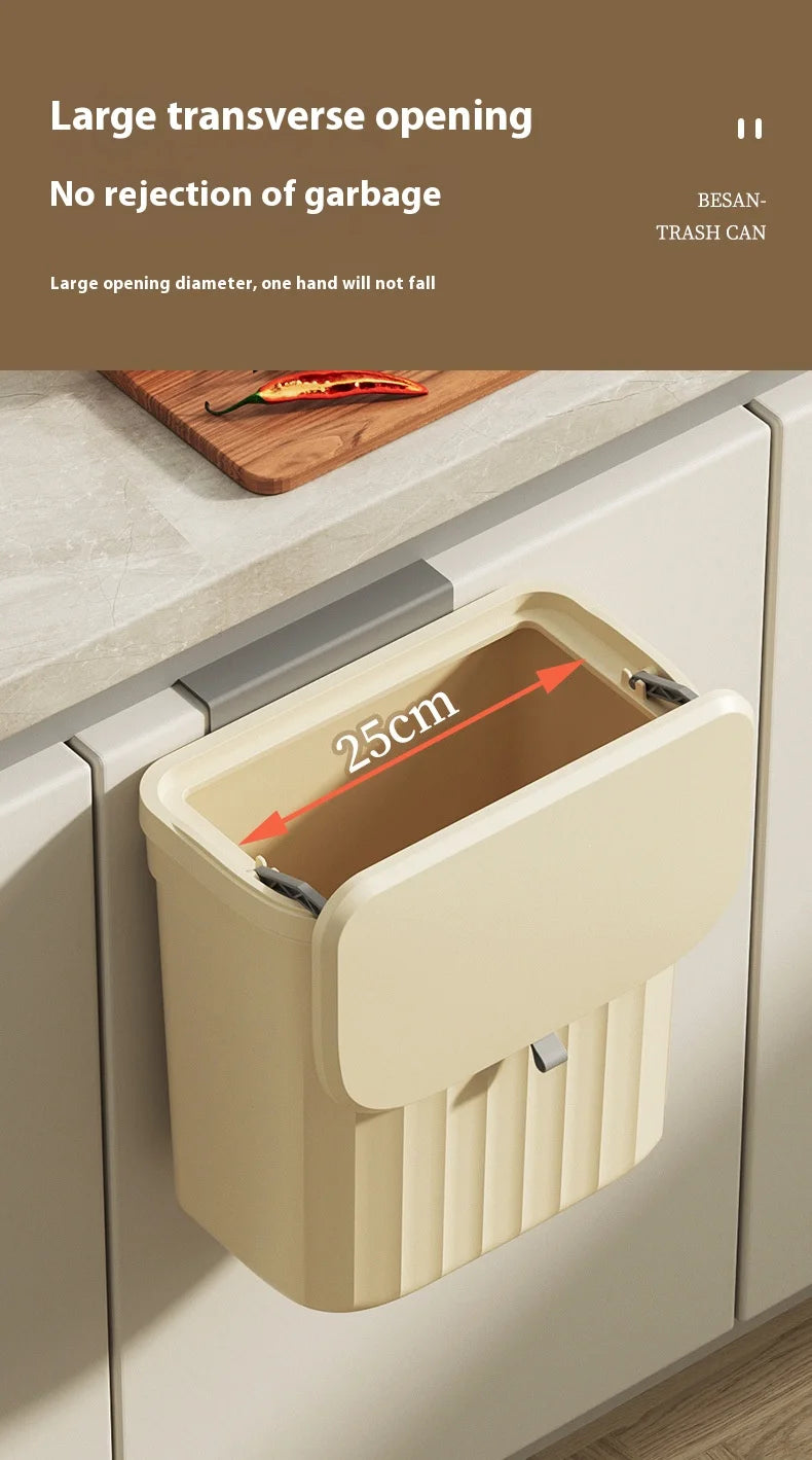 Wall Mounted Kitchen Trash Can with Lid – Hanging Cabinet Garbage Bin (8.5L / 12L)