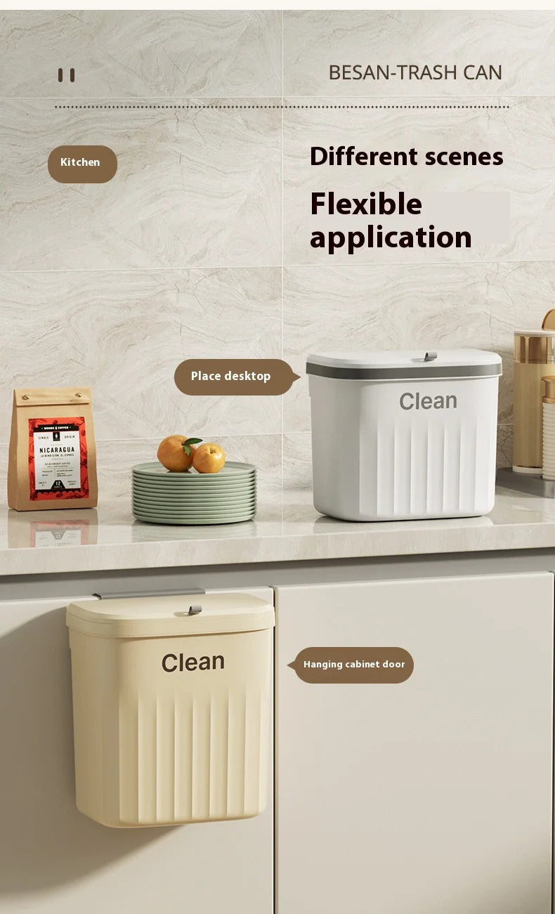 Wall Mounted Kitchen Trash Can with Lid – Hanging Cabinet Garbage Bin (8.5L / 12L)