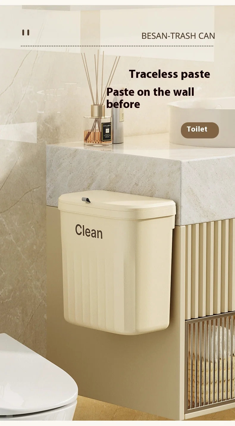 Wall Mounted Kitchen Trash Can with Lid – Hanging Cabinet Garbage Bin (8.5L / 12L)